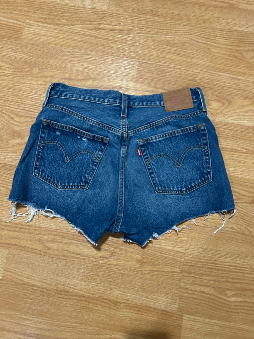 Levi's 501 Frayed Hem Dark Blue Denim Cutoff Shorts
